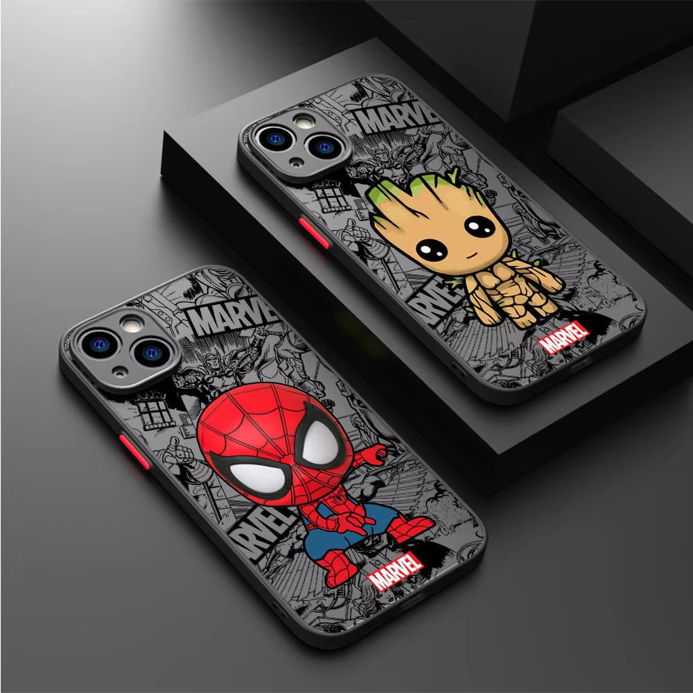 Cartoon Marvel Shockproof Armor Cover Cases - IPhone 12 to 16 Pro Max